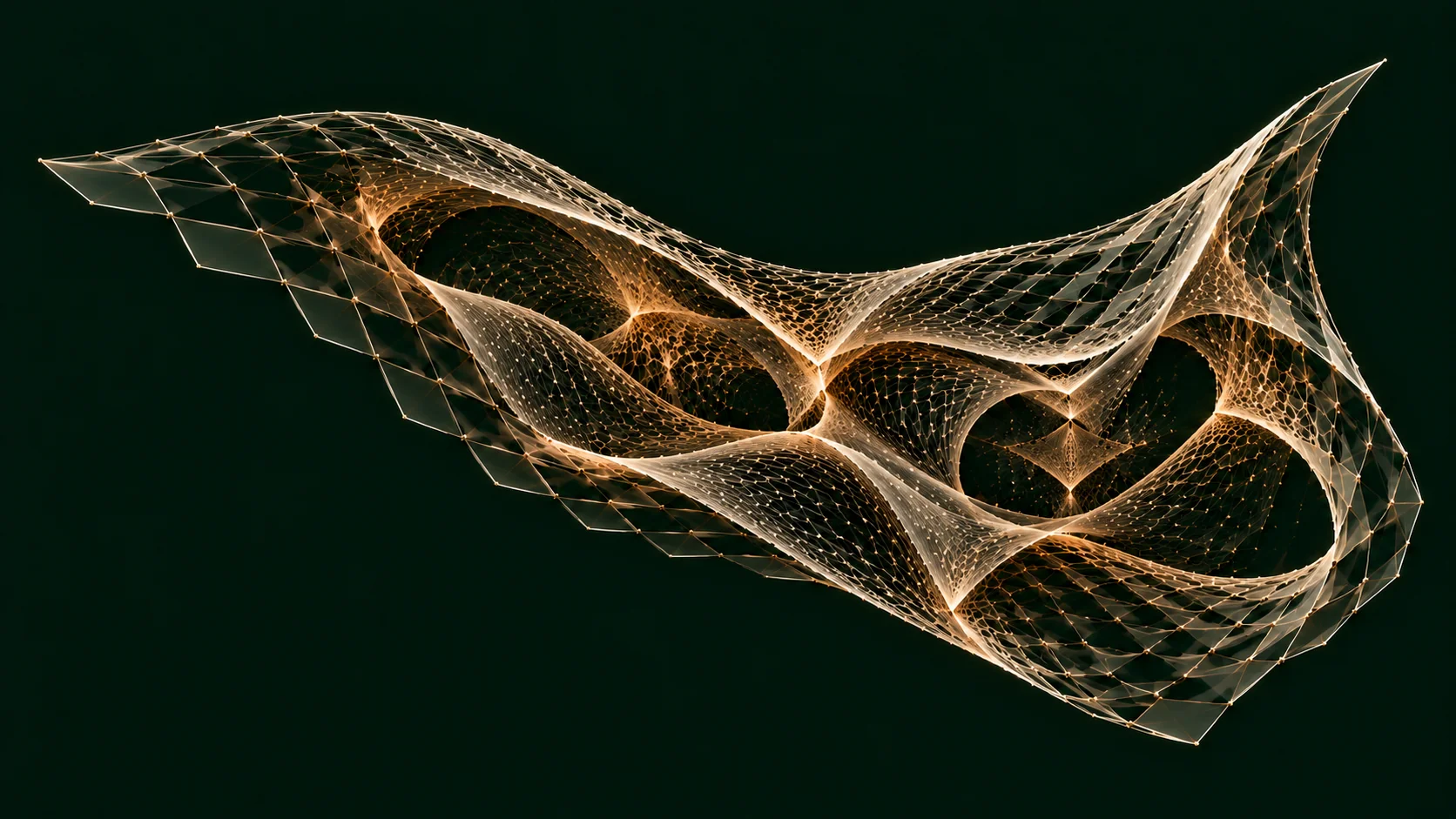 An integrated amber weave with open chambers held together in a balanced form.