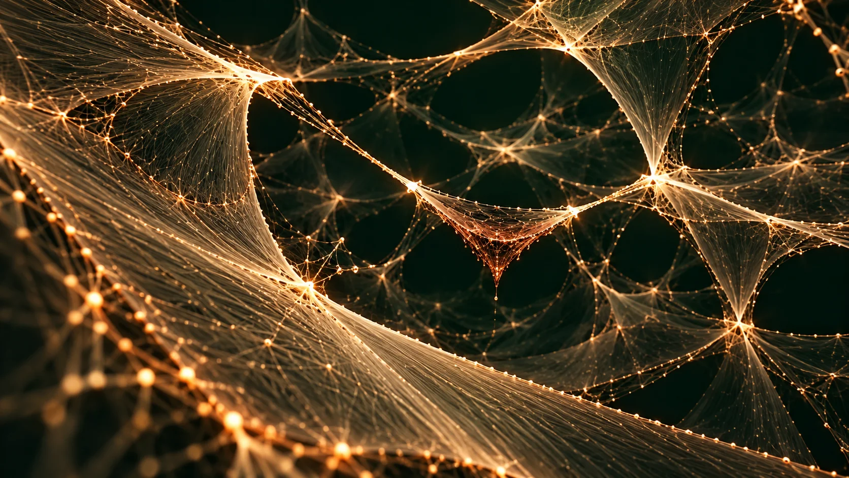Fine golden threads weave through a network of luminous junctions.